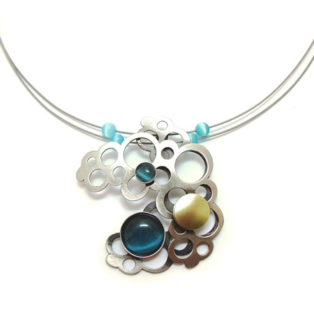 Honeycomb Multiwire Necklace with Blue Catsite by Crono Design - Click Image to Close